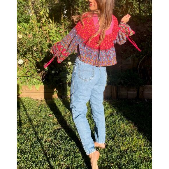 Boho patchwork bell-sleeve top — reworked - festival - Picture 3 of 8